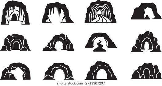 Vector de Formas de la cueva. Ilustración de la colina del túnel de la caverna de la montaña de roca de piedra