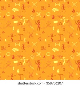 cave stone art pattern in orange and yellow colors. Vector seamless design.