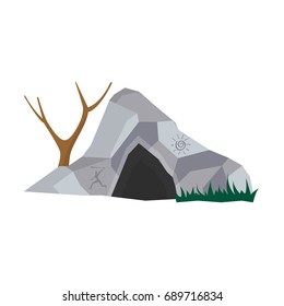 Cave in stone home for prehistoric people with entrance