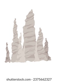 Cave stone mineral stalagmites column natural growth geology formations vector illustration isolated on white background