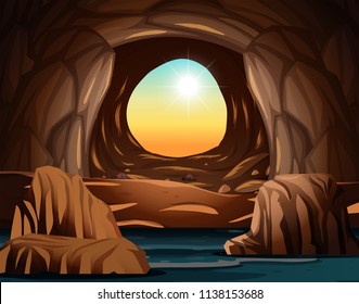 Cave with sunlight opening illustration
