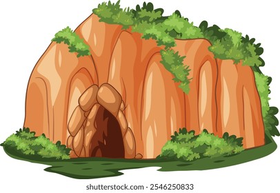 A cave surrounded by lush green plants vector image
