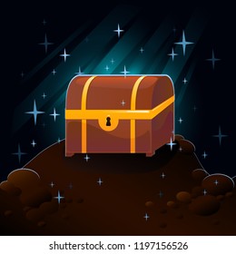 Cave and treasure chest vector illustration