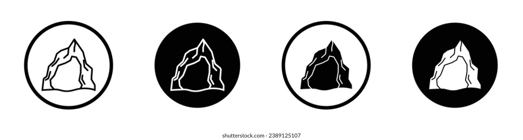 Cave vector illustration set. Ancient mountain rock cave vector icon in black filled and outlined style.