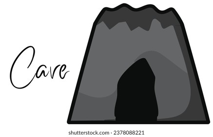 Cave vector illustration. Stone shelter. Entrance to the mountain dungeon.