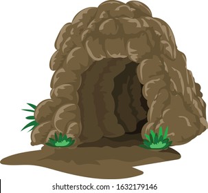 A cave vector isolated illustration with green grass in front