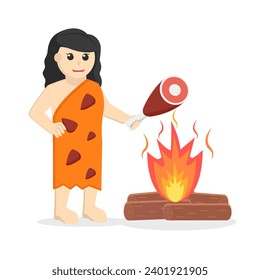 Cave woman Burn Meat illustration