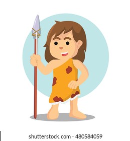 Cave Woman Holding Spear Stone