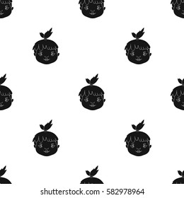 Cavechild face icon in black style isolated on white background. Stone age pattern stock vector illustration.