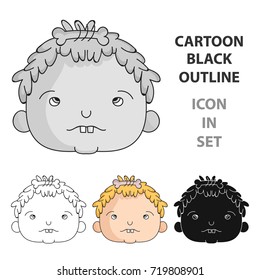 Cavechild face icon in cartoon style isolated on white background. Stone age symbol stock vector illustration.