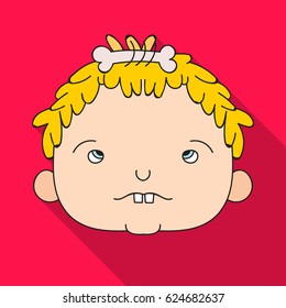 Cavechild face icon in flate style isolated on white background. Stone age symbol stock vector illustration.