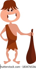 Caveman with bat, illustration, vector on white background