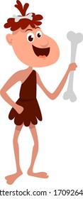 Caveman with bone, illustration, vector on white background