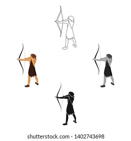 Caveman with bow and arrow icon in cartoon,black style isolated on white background. Stone age symbol stock vector illustration.