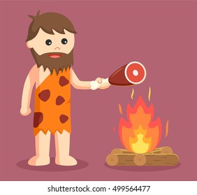 caveman burn meat vector illustration design 