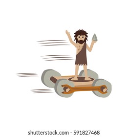 Caveman cartoon character as a car driver