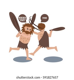Caveman cartoon character fighting with each other
