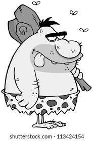 Caveman Cartoon Character In Gray Color