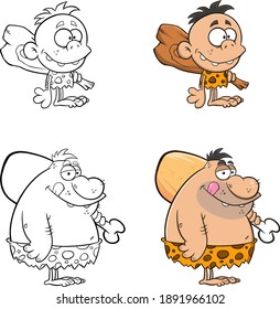 Personajes De Caricatura De Caveman. Conjunto De Colección De Vectores Aislados En Fondo Blanco