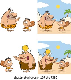 Personajes De Caricatura De Caveman. Conjunto De Colección De Vectores Aislados En Fondo Blanco