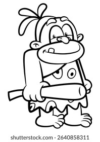 Caveman cartoon characters wearing Animal skin clothing and carrying a club. Best for coloring book, logo, and outline with prehistoric themes