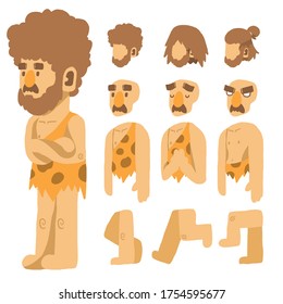 caveman character cute head,face,body,leg vector