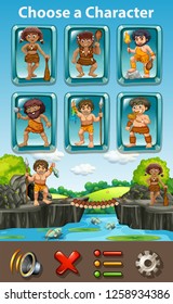 Caveman charater game template illustration