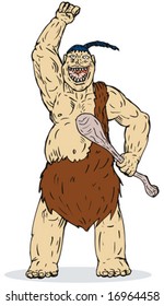 Caveman with club raising his hand