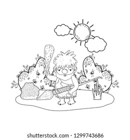 caveman comic in the landscape