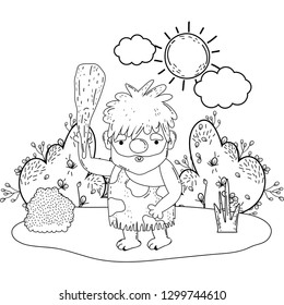 caveman comic in the landscape