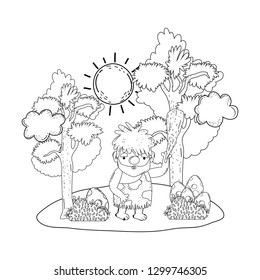 caveman comic in the landscape