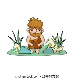 caveman comic in the landscape