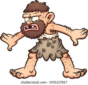 Caveman with a confused face and pose. Vector clip art illustration with simple gradients. All in a single layer.
