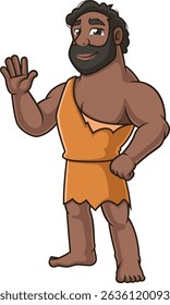 Hombre de las cavernas con Ilustración vectorial de piel oscura