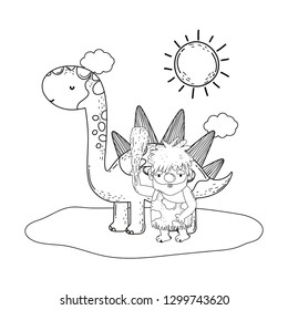 caveman with dinosaur in the landscape