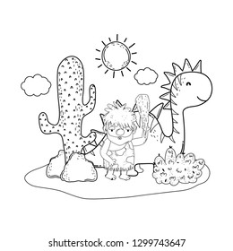 caveman with dinosaur in the landscape