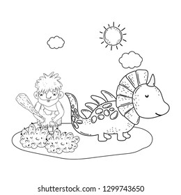 caveman with dinosaur in the landscape