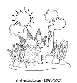 caveman with dinosaur in the landscape