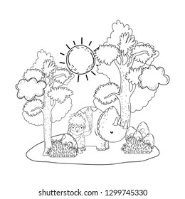 caveman with dinosaur in the landscape