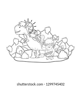 caveman with dinosaur in the landscape