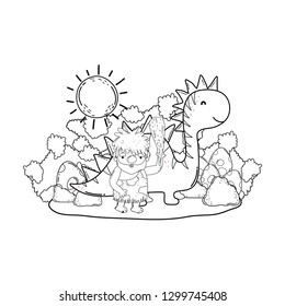 caveman with dinosaur in the landscape