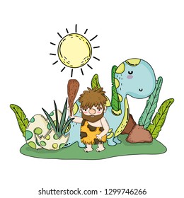 caveman with dinosaur in the landscape