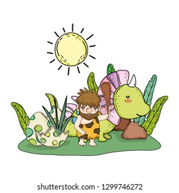 caveman with dinosaur in the landscape