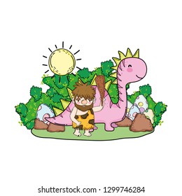 caveman with dinosaur in the landscape