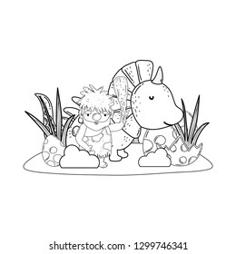 caveman with dinosaur in the landscape