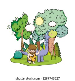 caveman with dinosaur in the landscape