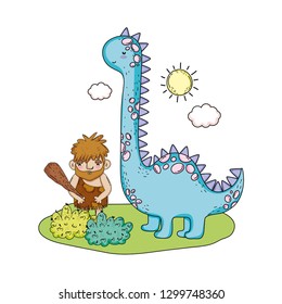 caveman with dinosaur in the landscape