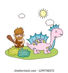caveman with dinosaur in the landscape