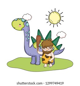 caveman with dinosaur in the landscape