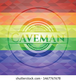 Caveman emblem on mosaic background with the colors of the LGBT flag
